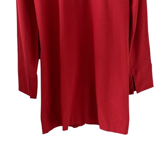 Eileen Fisher Open Front Stretch Crepe Long Jacket In Brick Red Size L - Picture 12 of 15